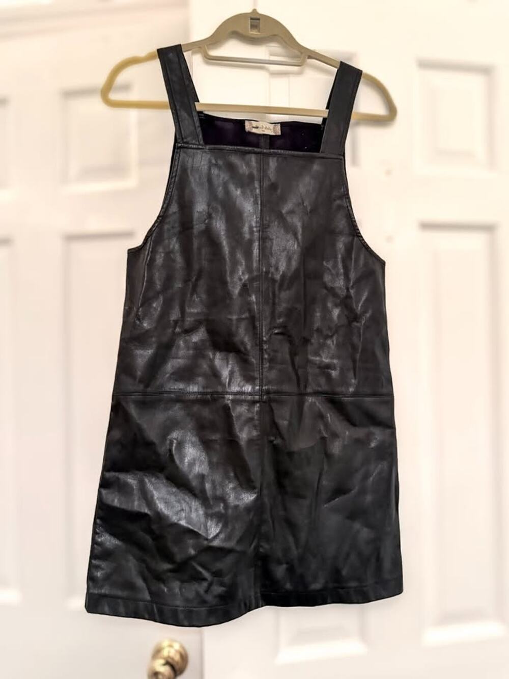 Altar'd State Black Faux Leather Pinafore Overall Mini Dress Women's Size XS